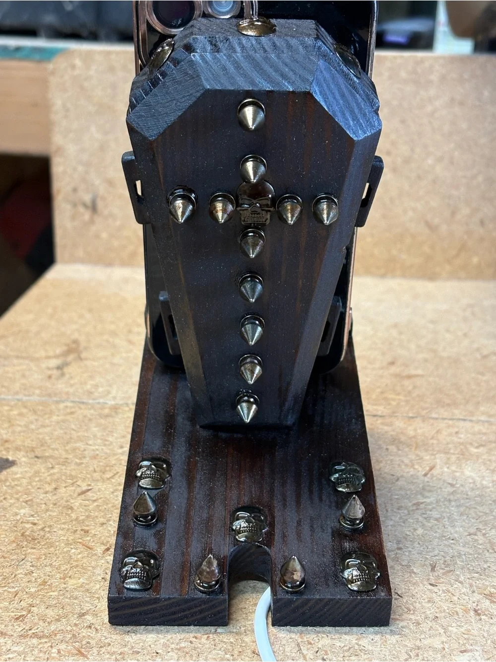 Gothic/Punk handmade wood phone stand